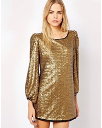 goldenes gerade geschnittenes Kleid aus Pailletten von S.y.l.k