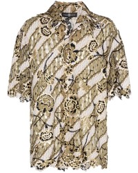 goldenes Kurzarmhemd mit Blumenmuster von Edward Crutchley