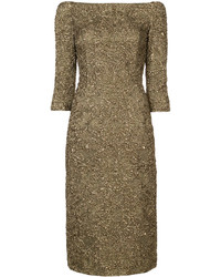 goldenes schulterfreies Kleid von Oscar de la Renta