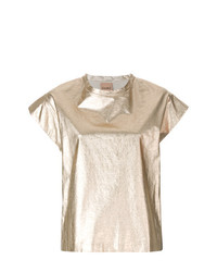 goldenes T-Shirt mit einem Rundhalsausschnitt von Nude