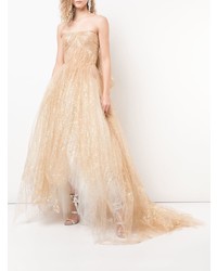 goldenes verziertes Chiffon Ballkleid von Oscar de la Renta