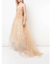 goldenes verziertes Chiffon Ballkleid von Oscar de la Renta