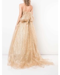 goldenes verziertes Chiffon Ballkleid von Oscar de la Renta