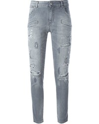graue enge Jeans aus Baumwolle mit Destroyed-Effekten von PIERRE BALMAIN