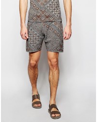 graue Baumwollshorts mit geometrischem Muster