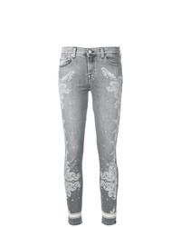 graue bedruckte enge Jeans
