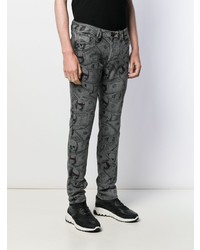 graue bedruckte enge Jeans von Philipp Plein