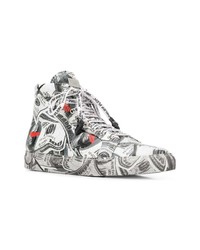 graue bedruckte hohe Sneakers aus Leder von Philipp Plein