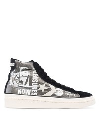 graue bedruckte hohe Sneakers aus Leder von Converse