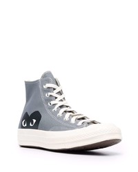 graue bedruckte hohe Sneakers aus Segeltuch von COMME DES GARÇONS PLAY X CONVERSE