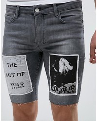 graue bedruckte Jeansshorts von Religion