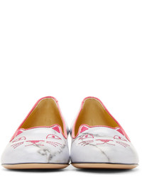 graue bedruckte Leder Ballerinas von Charlotte Olympia