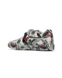 graue bedruckte Leder niedrige Sneakers von Philipp Plein