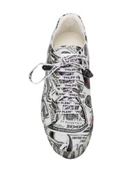 graue bedruckte Leder niedrige Sneakers von Philipp Plein