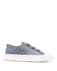 graue bedruckte Leder niedrige Sneakers von Emporio Armani