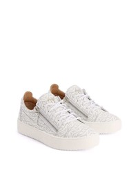 graue bedruckte Leder niedrige Sneakers von Giuseppe Zanotti