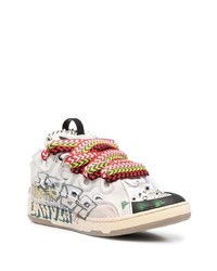 graue bedruckte Leder niedrige Sneakers von Lanvin