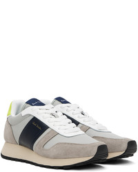 graue bedruckte Leder niedrige Sneakers von Paul Smith