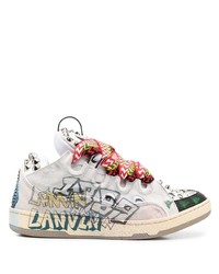 graue bedruckte Leder niedrige Sneakers von Lanvin