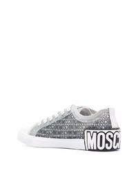 graue bedruckte Leder niedrige Sneakers von Moschino