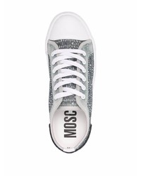 graue bedruckte Leder niedrige Sneakers von Moschino