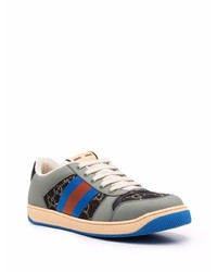 graue bedruckte Leder niedrige Sneakers von Gucci