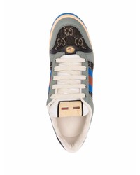 graue bedruckte Leder niedrige Sneakers von Gucci