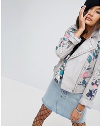 graue bedruckte Lederjacke von Asos