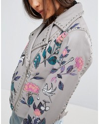 graue bedruckte Lederjacke von Asos