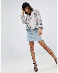 graue bedruckte Lederjacke von Asos