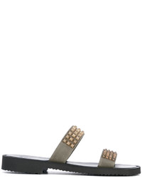graue beschlagene flache Sandalen aus Leder von Giuseppe Zanotti Design