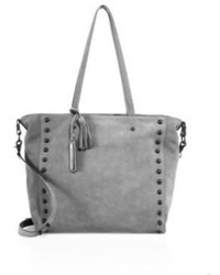 graue beschlagene Shopper Tasche aus Wildleder