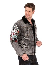 graue bestickte Jeansjacke von Cipo & Baxx