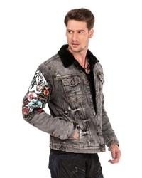 graue bestickte Jeansjacke von Cipo & Baxx