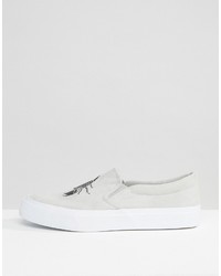 graue bestickte Slip-On Sneakers von Asos