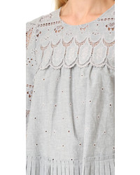 graue Bluse mit Lochstickerei von Sea