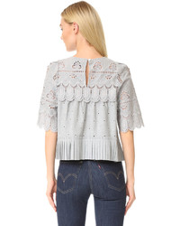 graue Bluse mit Lochstickerei von Sea