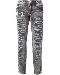 graue Boyfriend Jeans mit Destroyed-Effekten von Philipp Plein