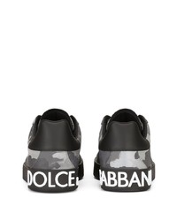 graue Camouflage Leder niedrige Sneakers von Dolce & Gabbana
