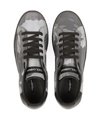 graue Camouflage Leder niedrige Sneakers von Dolce & Gabbana