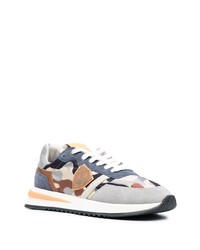 graue Camouflage Leder niedrige Sneakers von Philippe Model Paris