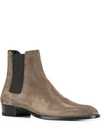 graue Chelsea Boots aus Leder von Saint Laurent