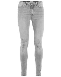 Graue Enge Jeans mit Destroyed-Effekten