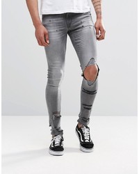 graue enge Jeans mit Destroyed-Effekten von Asos