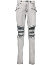 graue enge Jeans mit Destroyed-Effekten von Balmain