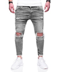 graue enge Jeans mit Destroyed-Effekten von behype