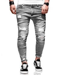 graue enge Jeans mit Destroyed-Effekten von behype