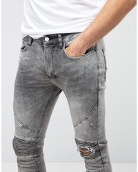 graue enge Jeans mit Destroyed-Effekten von Religion