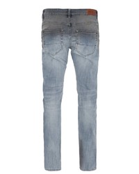 graue enge Jeans mit Destroyed-Effekten von BLUE MONKEY