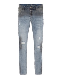 graue enge Jeans mit Destroyed-Effekten von BLUE MONKEY